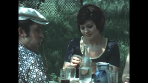 Paris France June 1979 Cute Girl Have Lunch Outdoor Scene — Video