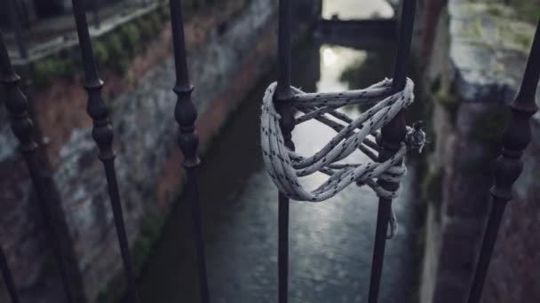 Lanyard Tied Handrail Canal Background White Rope Tied — Stok video