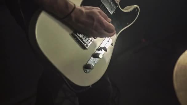 Guitarist Plays Acoustic Guitar Details His Hand Guitar Strings — стоковое видео