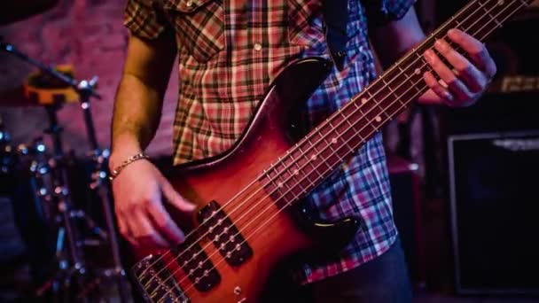 Detail Man Hands Play Acoustic Guitar Live Rock Band Performance — Stock video