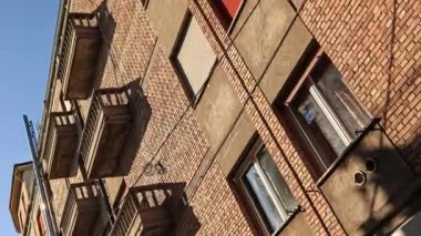 Detail of Facade of an old brick tower block
