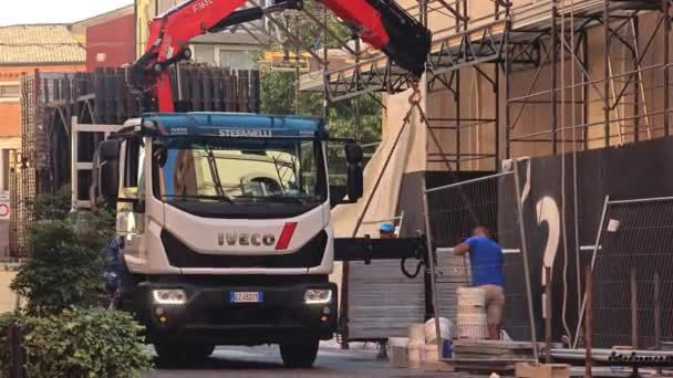 Rovigo Italy July 2022 Truck Crane Street Construction Work — Vídeos de Stock