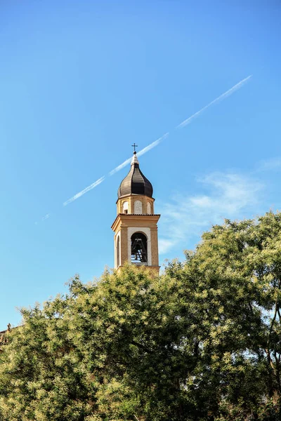 Church Bell Tower Trees Rovigo Italy — Stock Fotó