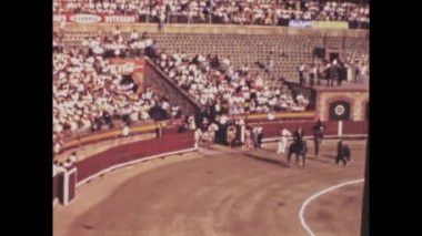 Barcelona, Spain june 1958: Corrida show or bullfight, in Plaza de Toros in Barcelona in 1958. 50s.