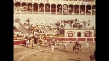 Barcelona, Spain june 1958: Corrida show or bullfight, in Plaza de Toros in Barcelona in 1958. 50s.