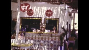 Barcelona, Spain june 1958: People at bar in summer in 50s