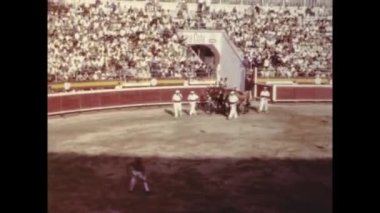 Barcelona, Spain june 1958: Corrida show or bullfight, in Plaza de Toros in Barcelona in 1958. 50s.