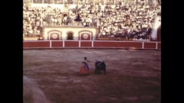 Barcelona, Spain june 1958: Corrida show or bullfight, in Plaza de Toros in Barcelona in 1958. 50s.
