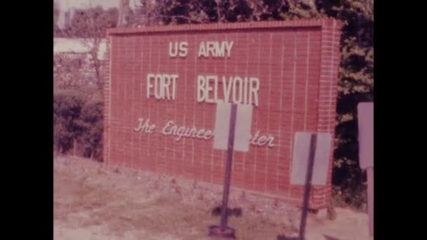 Washington United States May 1978 Fort Belvoir Sign Entrance 70S — ストック動画