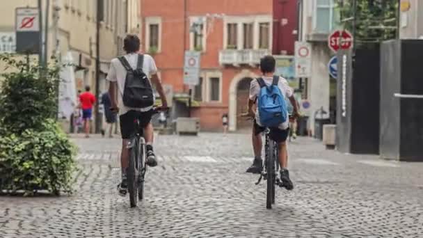 Rovigo Italy August 2022 Children Bikes Travel Column Bike Ride — Wideo stockowe