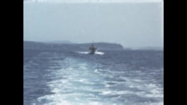 Liguria, Italy june 1960: Ferry moving in the sea scene in 60s