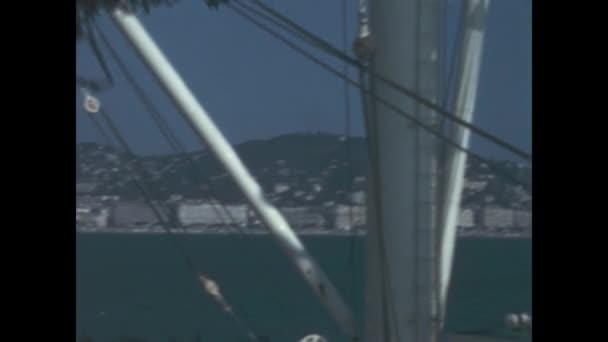 Athens Greece June 1960 Ship Ropes Masts Detail 60S — Stockvideo