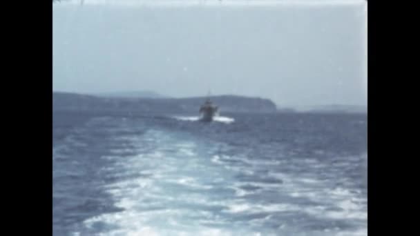 Liguria Italy June 1960 Ferry Moving Sea Scene 60S — 图库视频影像