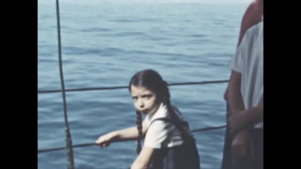 Liguria Italy June 1960 Family Travel Moving Boat Scene 60S – stockvideo