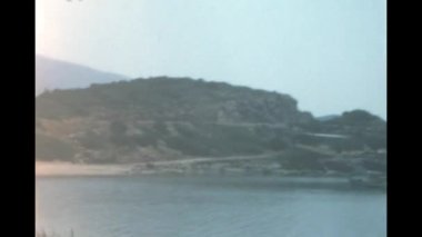Liguria, Italy june 1960: Mediterranean beach vacation scene in 60s