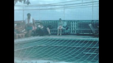 Athens, Greece june 1965: People cruise ferry vacation scene in 60s