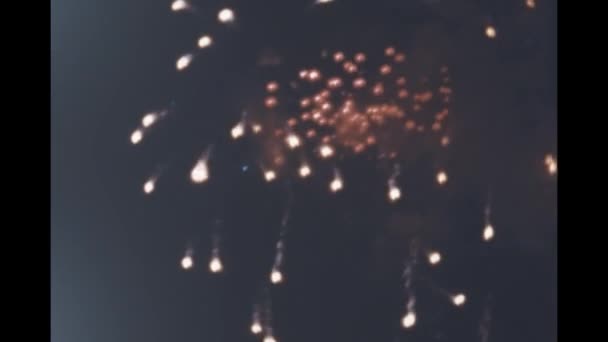 Liguria Italy June 1960 Fireworks Night Sky Scene 60S — Stock Video