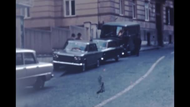 Dolomites Italy December 1965 People Italian City Street Scene 60S — 图库视频影像