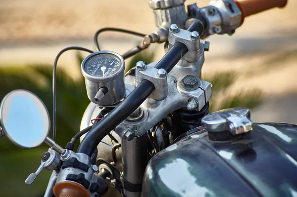 Incredible Level Detail Tank Handlebar Parts Vintage Motorcycle Odometer — Stock Photo, Image