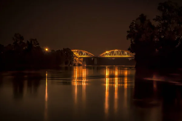 Night Bridge River Landscape Scene — 스톡 사진