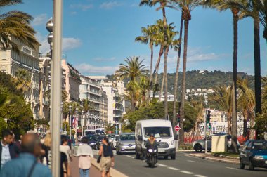 Nice, France 20 august 2022: Scene of Daily Life in Nice Traffic on the Waterfront Road at noon.