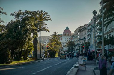Nice, France 20 august 2022: Scene of daily life on the promenade of Nice, city of the French shoreline coast taken during sunset.