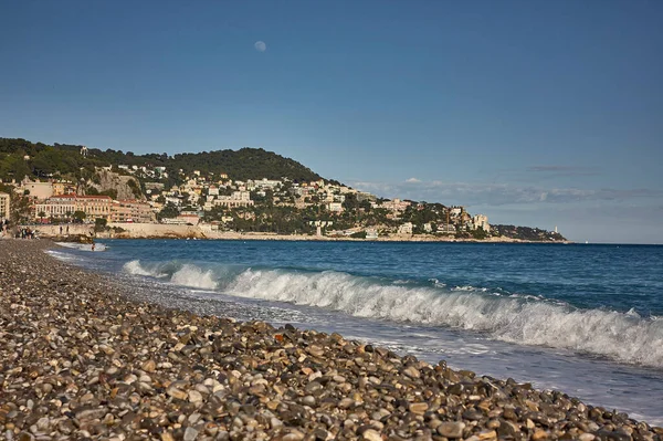 Nice France August 2022 View Sea Beach Nice Mountains Stretching — ストック写真