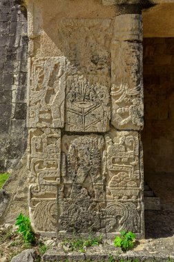Stele with Mayan inscriptions in Chichen Itza detail