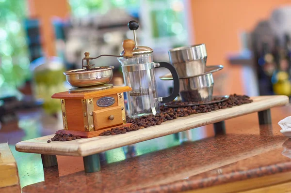 Still Life Vintage Coffee Grinder Coffee Beans Other Objects Preparation — Stock Photo, Image