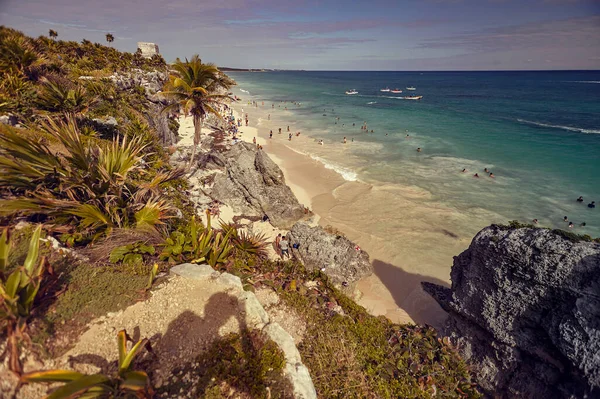 View Beach Tulum Ruins Mexico Beach Taken Sunset — Stock Photo, Image
