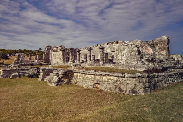 Руины Зданий Относящихся Цивилизации Майя Комплексе Тулум Мексике — стоковое фото