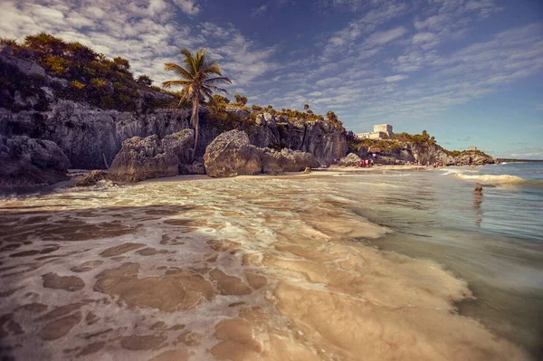 View Beautiful Beach Tulum Ruins Mexico — Stock Photo, Image
