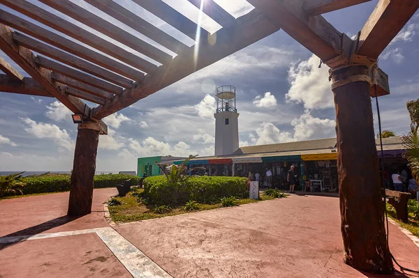 View from afar of Isla Mujeres lighthouse in Mexico