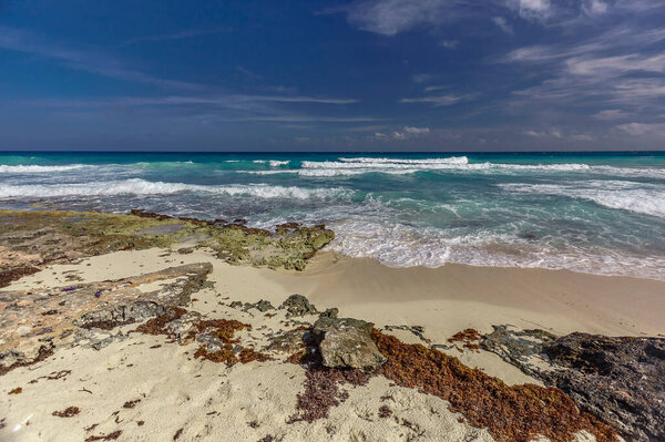 beautiful view of the sea from one of the beaches of Isla Mujeres in Mexico