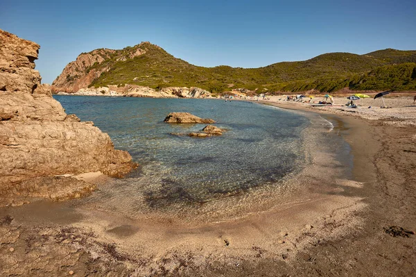 Hermosa Vista Aérea Playa Cala Figu Cerdeña Con Mar Cristalino — Foto de Stock