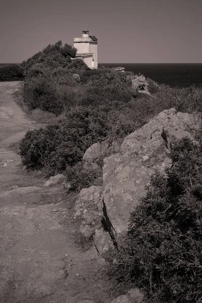 View Avenue Leads Lighthouse Capo Ferrato Southern Sardinia Old Lighthouse — Stock Fotó