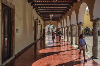 Valladolid, Mexico 20 august 2022: Stroll under the arcades in Valladolid
