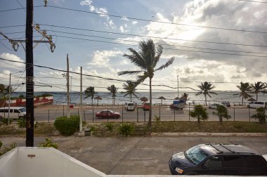 Cancun, Mexico 20 august 2022: View of cancun coast from the window