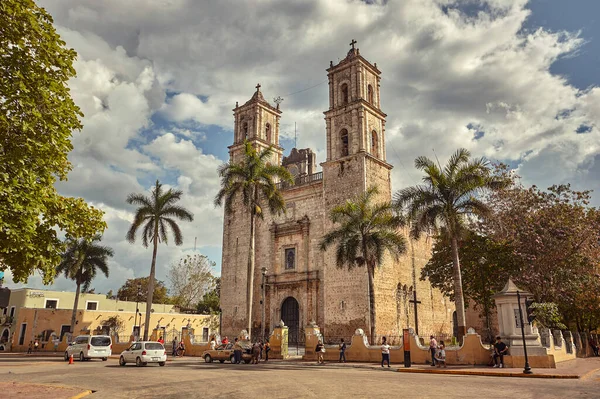 Valladolid, Mexico 20 august 2022: View of the Church of San Servasio in the main square of Valladolid in Mexico.