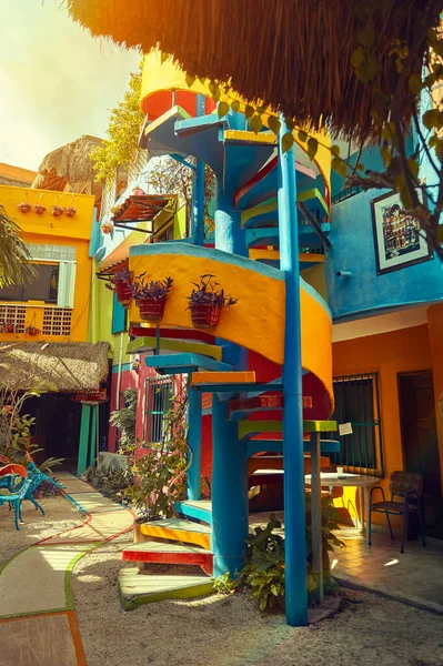 Playa Del Carmen Mexico August 2022 Colorful Spiral Staircase Belonging — ストック写真