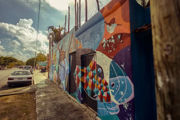 Playa Del Carmen Mexico August 2022 Beautiful Wall Covered Graffiti — Fotografia de Stock