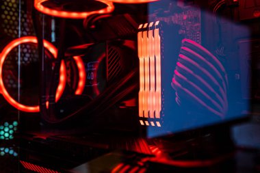 Milan, Italy 30 august 2022: Close-up Macro Shot of Installed RAM Memory in Computer Motherboard Slot. Technically Advanced PC / Server System. Modern High-End PC