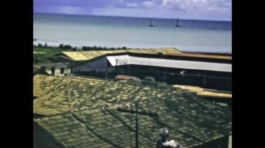 Havana, Cuba june 1951: Panoramic view of the station tower and the pier at port in 50s