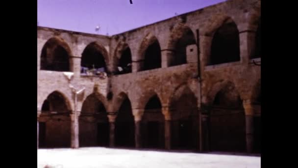 Beit She Israel May 1975 Khan Umdan Clock Tower Caravanserai — Stock Video