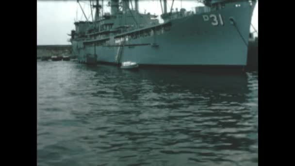 Genua Włochy Czerwiec 1971 Statki Wojenne Porcie Latach Tych — Wideo stockowe