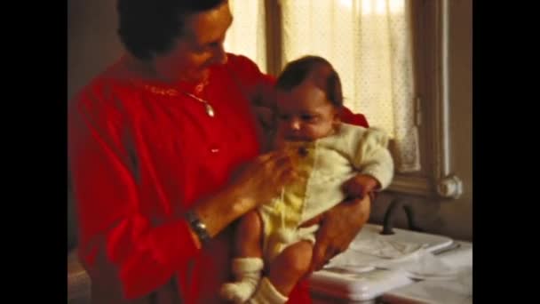 Paris France May 1969 Grandmother Hold Baby Memories Scene 60S — Stock Video