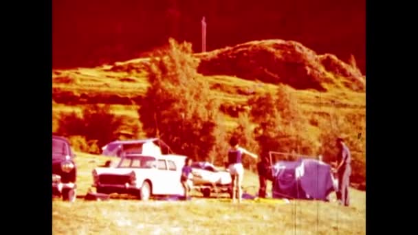 París Francia Mayo 1969 Llegada Preparación Para Escena Del Camping — Vídeos de Stock