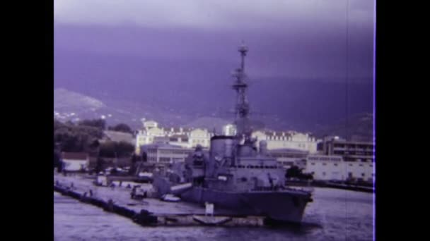 Giza Egypten Kan 1980 Militära Fartyg Hamn Scenen Talet — Stockvideo