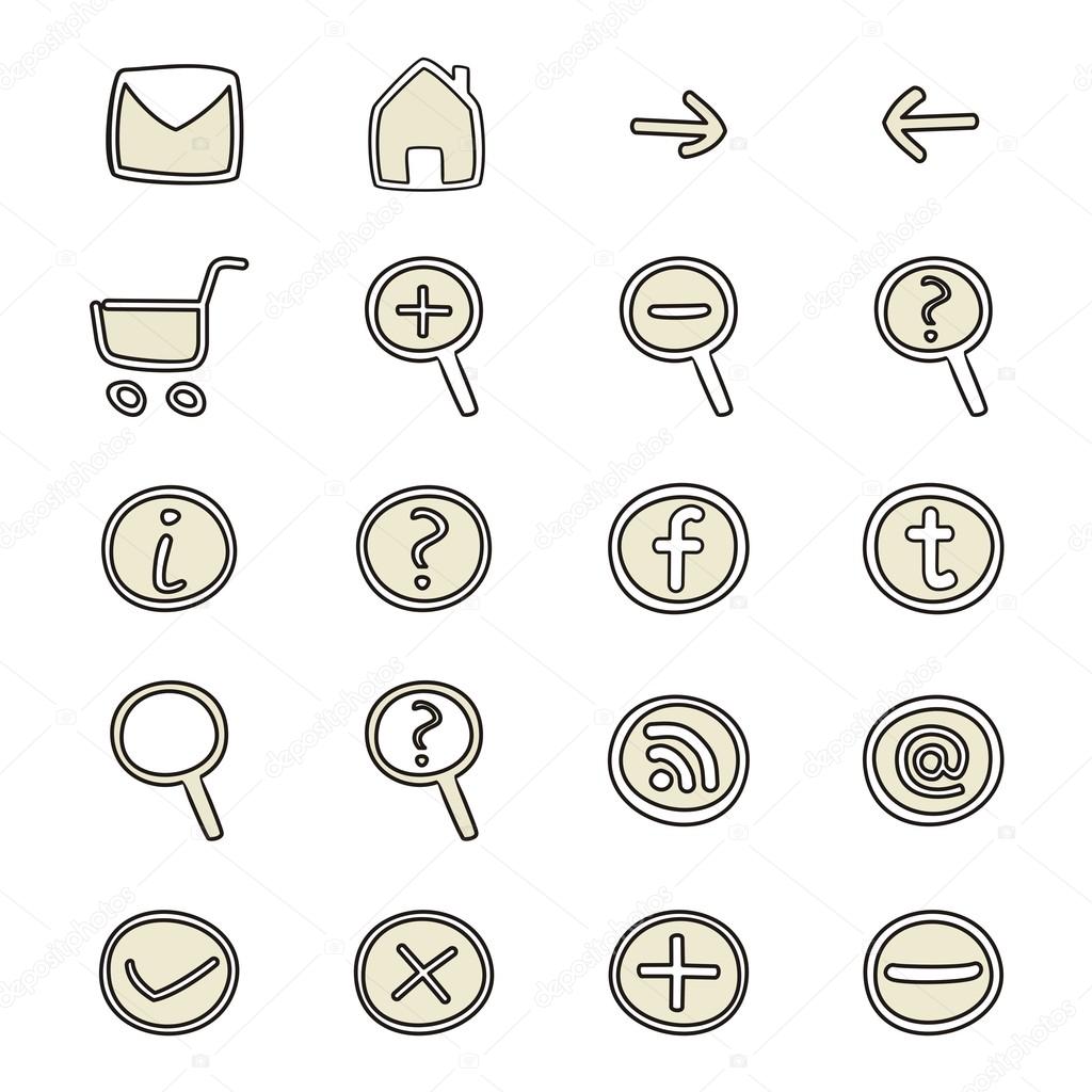 Vector set with doodle hand drawn icons isolated on white background