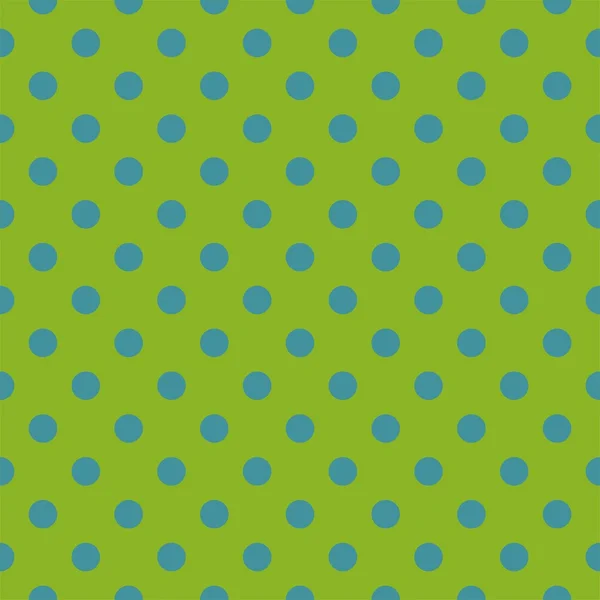 Retro seamless vector pattern with blue polka dots on fresh green background — Stock Vector